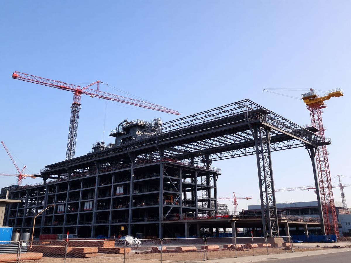 Steel framework of an industrial building under construction