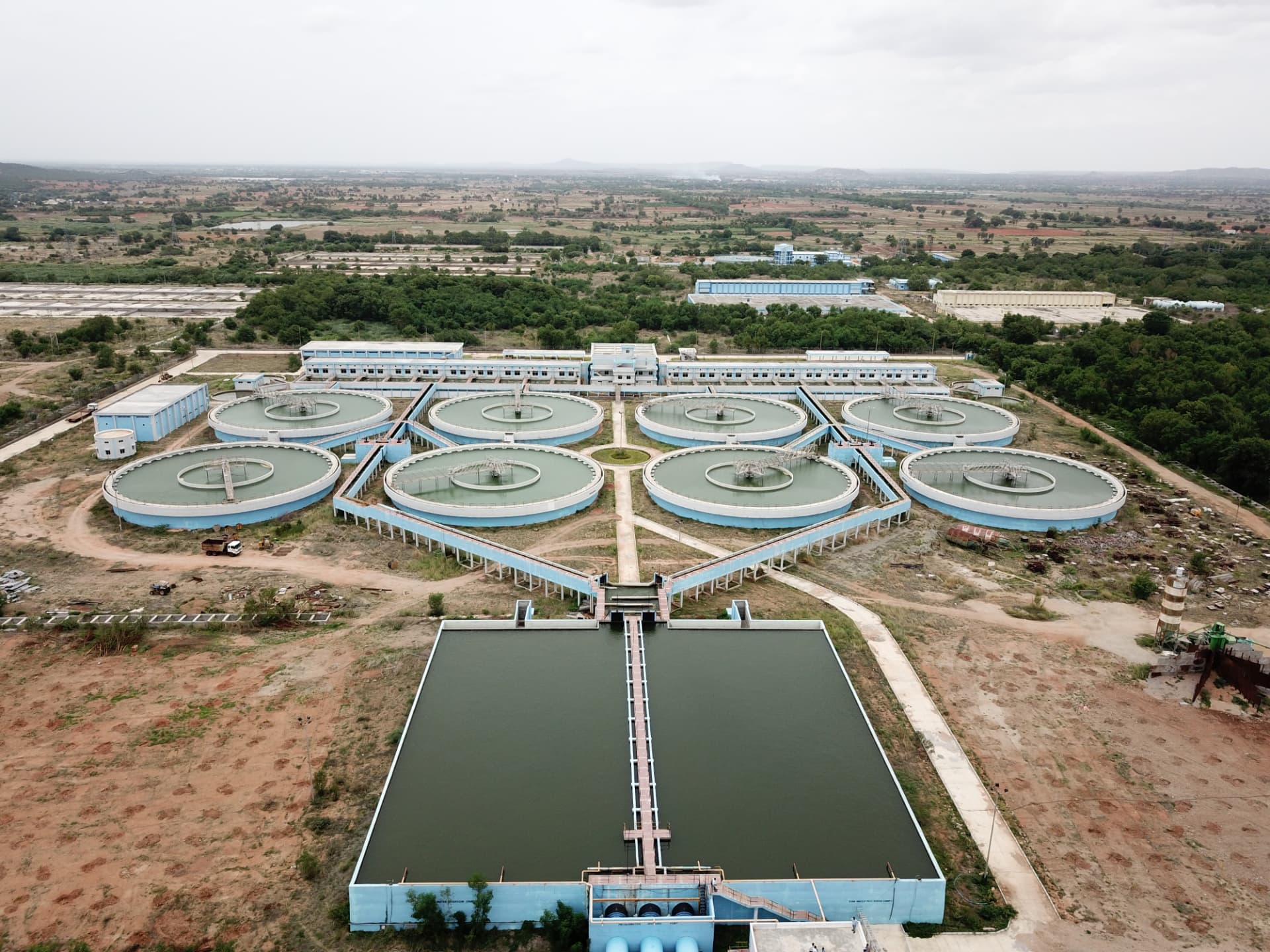 Aerial view of the 410 MLD Water Treatment Plant, Nalgonda