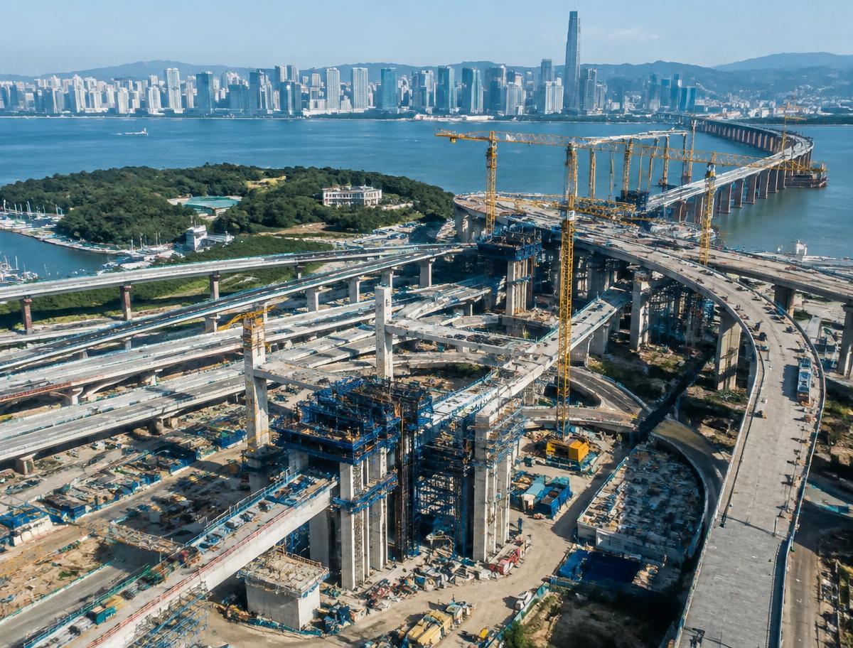 Large international interchange and bridge under construction